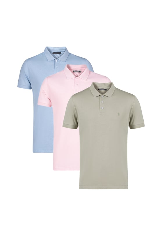 This three pack of polo shirts from French Connection offers both great value and style. These polo shirts are versatile and perfect for your new season wardrobe. Featuring a small embossed French Connection logo on the chest, short sleeves and a classic button-up polo collar. Made from cotton fabric to ensure comfortable wear. The pack contains three polo shirts in the colours shown.