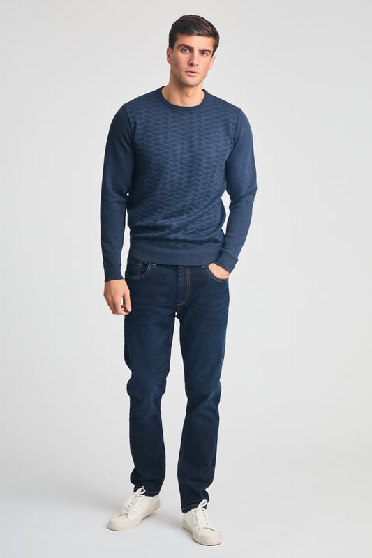 This crew neck jumper from Kensington Eastside blends timeless style with modern texture. Featuring a distinctive lattice-style knit on the front, it offers a refined yet contemporary look. Soft, breathable, and versatile, it’s the perfect layering piece for effortless smart-casual dressing.