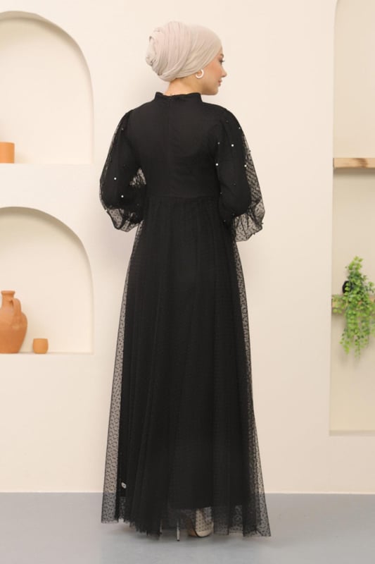 Stoffmerkmal: Hergestellt aus Tüllstoff.Produktmerkmal: Neues Hijab-Modemodell der Saison. Gefüttert. Mit Reißverschluss auf der Rückseite für einfaches Anziehen. Verfügt über geraffte Ärmel und einen Taillenbund mit Schleifen- und Perlenverzierungen. Aufgrund von Konzeptfotoshootings kann es leichte Farbabweichungen beim Produkt geben. Das Model trägt Größe 38. Größe 38 Abendkle