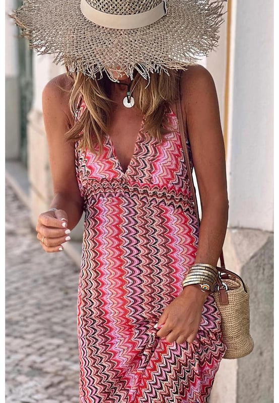Red Halter Neck Tribal Boho Printed Backless Maxi Dress