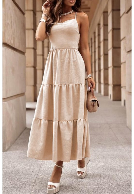 Our styles are designed with a trendy fitted look in mind following an international size standard. For the best fit we suggest choosing one size up from your usual. Be sure to check our sizing chart to find your perfect match!
  Flattering fit that accentuates curves
  Sleeveless design
  Crossover backless style
  Perfect for hot summer days
  Tiered skirt for an elegant and flowy silhouette
  Made from selective cozy and breathable fabric
Material: 100% Polyester