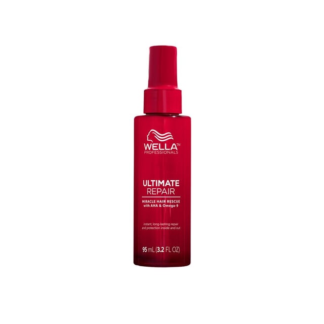 Revitalize your hair with Wella Ultimate Repair Miracle Hair Rescue Spray, a powerful leave-in treatment designed for all hair types. This 95ml spray works wonders in just 90 seconds, repairing damage both inside and out. Infused with AHA and Omega-9, it strengthens and smooths your hair, creating a protective barrier that reduces future damage. Say goodbye to tangles with 99% less breakage and enjoy 12 times smoother hair. Dermatologically tested, vegan, and color-safe, this miracle spray is your go-to solution for healthy-looking hair.
