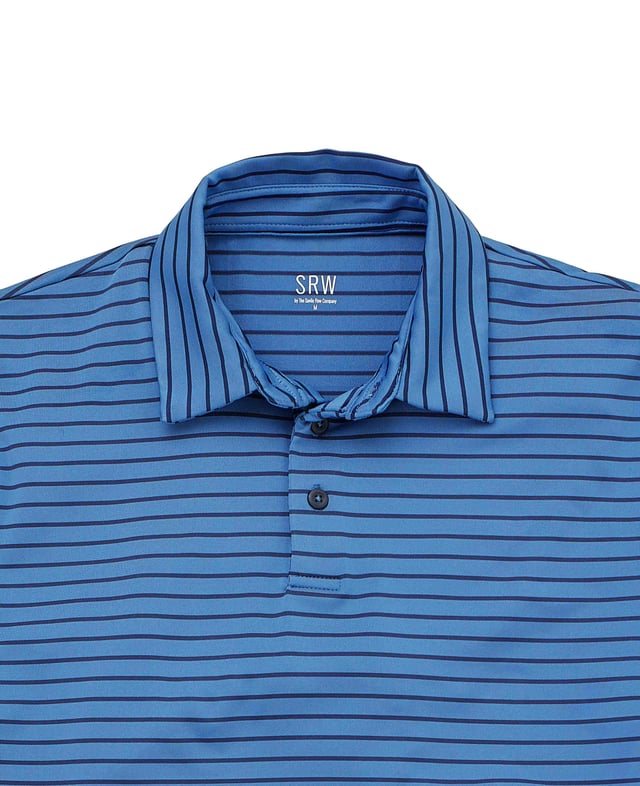 This stripe polo shirt is cut from a moisture wicking fabric-that will dry quickly to help hide sweat - it's been given added stretch to ensure optimum comfort. It's super soft, breathable, and comes in a comfortable regular fit shape. The hem is longer at the back to avoid gaping. 88% polyester / 12% elastane, 180gram sweat wicking material.