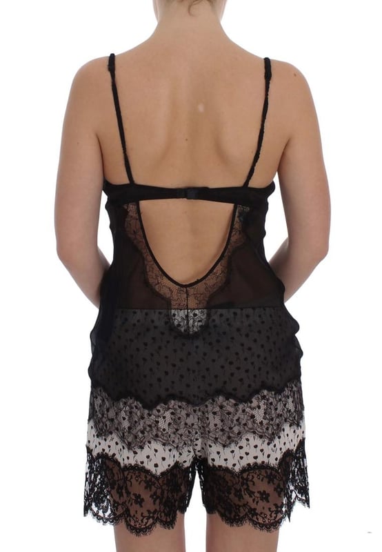 Brand: Dolce & Gabbana
  Condition: Brand new with tags
  Authenticity: 100% Authentic
  Style: Lingerie chemise babydoll
  Color: Black
  Closure: Back hook closure
  Straps: Adjustable shoulder straps
  Details: Logo details
  Origin: Made in Italy
  Material: 46% Silk 4% Elastane 32% Polyamide 18% Viscose