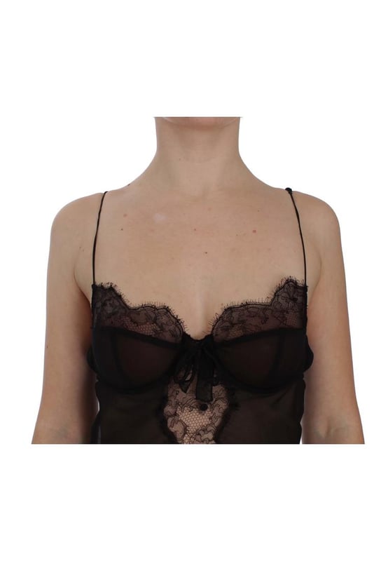 Brand: Dolce & Gabbana
  Condition: Brand new with tags
  Authenticity: 100% Authentic
  Style: Lingerie chemise babydoll
  Color: Black
  Closure: Back hook closure
  Straps: Adjustable shoulder straps
  Details: Logo details
  Origin: Made in Italy
  Material: 46% Silk 4% Elastane 32% Polyamide 18% Viscose
