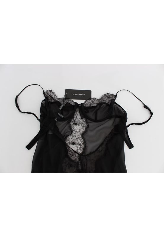 Brand: Dolce & Gabbana
  Condition: Brand new with tags
  Authenticity: 100% Authentic
  Style: Lingerie chemise babydoll
  Color: Black
  Closure: Back hook closure
  Straps: Adjustable shoulder straps
  Details: Logo details
  Origin: Made in Italy
  Material: 46% Silk 4% Elastane 32% Polyamide 18% Viscose