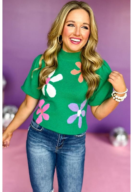 Bright green floral bubble short sleeve sweater
  Delicate floral pattern adds a playful element
  Bubble sleeve design gives it a unique and graceful look
  Made from lightweight breathable fabric
  Versatile and stylish pairs well with jeans or a skirt
  Check out our size chart for a perfect fit
Material: 50% Viscose 28% Polyester 22% Polyamide
