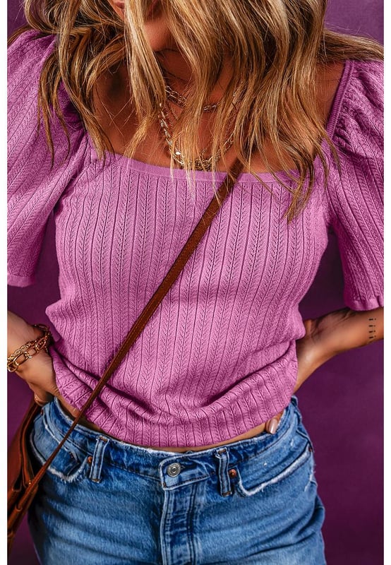 Our styles are designed with a trendy fitted look in mind following an international size standard. For the best fit we suggest choosing one size up from your usual. Be sure to check our sizing chart to find your perfect match!
  Graceful square neckline
  Playful wide sleeves
  Slim fit silhouette
  Textured knit fabric with unique patterns
  Highlighted sexy curve
Material: 100% Viscose