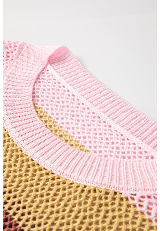 Our styles are designed with a trendy fitted look in mind following an international size standard. For the best fit we suggest choosing one size up from your usual. Be sure to check our sizing chart to find your perfect match!
  Pink Stripe Crochet Cap Sleeve Loose Fit Sweater T
  Shirt
  Bold crochet silhouette with eye
  catching striped pattern
  Relaxed fit for comfort and versatility
  Cap sleeve design
  Ideal for a romantic touch to your outfit
  Available in various sizes (S M L XL)
  High elasticity for a flexible fit
Material: 100% Viscose