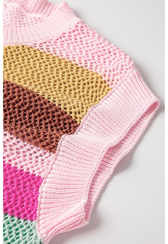 Our styles are designed with a trendy fitted look in mind following an international size standard. For the best fit we suggest choosing one size up from your usual. Be sure to check our sizing chart to find your perfect match!
  Pink Stripe Crochet Cap Sleeve Loose Fit Sweater T
  Shirt
  Bold crochet silhouette with eye
  catching striped pattern
  Relaxed fit for comfort and versatility
  Cap sleeve design
  Ideal for a romantic touch to your outfit
  Available in various sizes (S M L XL)
  High elasticity for a flexible fit
Material: 100% Viscose