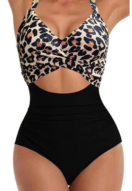 Zweifarbige Gestaltung  
Überschlagene Vorderseite  
Ausschnitt vorne  
Rückenfreier Stil  
Verstellbare Bindung  
Erhältlich in den Größen S bis 2XL  
Material: 82 % Polyester, 18 % Spandex