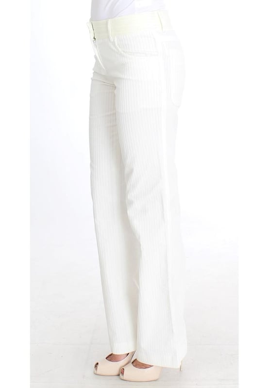 Brand: ERMANNO SCERVINO
  Condition: New with tags
  Fit: Straight fit
  Color: White striped
  Material: 98% Cotton 2% LY
  Fly: Zipper fly
  Pockets: Two front and two back pockets
  Details: Logo details
  Origin: Made in Italy