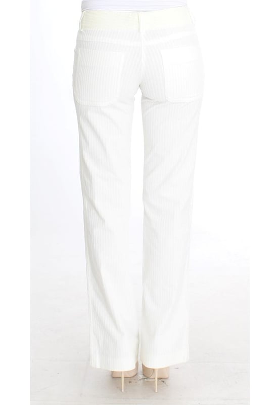Brand: ERMANNO SCERVINO
  Condition: New with tags
  Fit: Straight fit
  Color: White striped
  Material: 98% Cotton 2% LY
  Fly: Zipper fly
  Pockets: Two front and two back pockets
  Details: Logo details
  Origin: Made in Italy