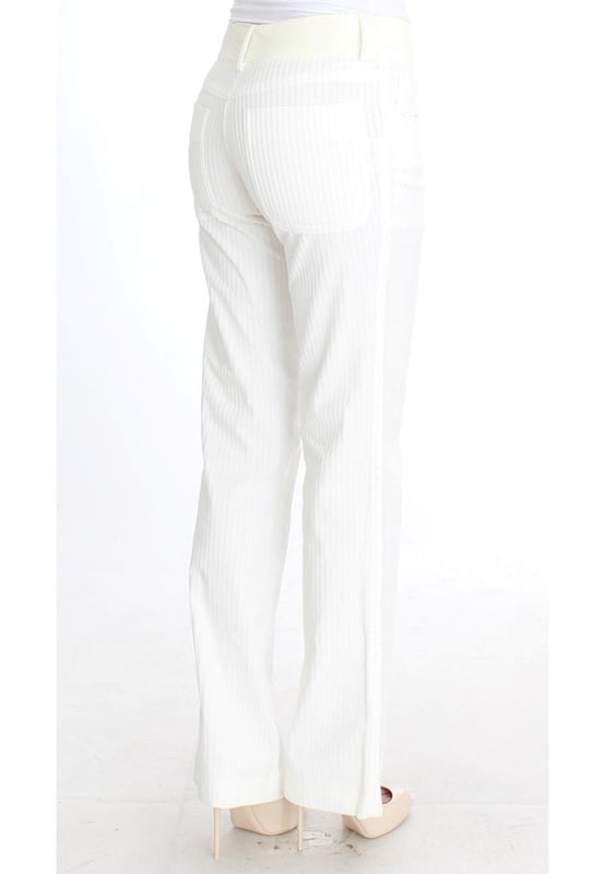 Brand: ERMANNO SCERVINO
  Condition: New with tags
  Fit: Straight fit
  Color: White striped
  Material: 98% Cotton 2% LY
  Fly: Zipper fly
  Pockets: Two front and two back pockets
  Details: Logo details
  Origin: Made in Italy