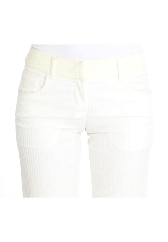 Brand: ERMANNO SCERVINO
  Condition: New with tags
  Fit: Straight fit
  Color: White striped
  Material: 98% Cotton 2% LY
  Fly: Zipper fly
  Pockets: Two front and two back pockets
  Details: Logo details
  Origin: Made in Italy