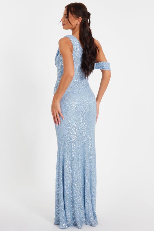 - Sequin finish - Cowl neckline - One shoulder - Cap sleeves - Model height: 5'6" - Model wears uk 8 / us 4 / eur 36 - Always check the care wash label - Cool hand wash with mild detergent