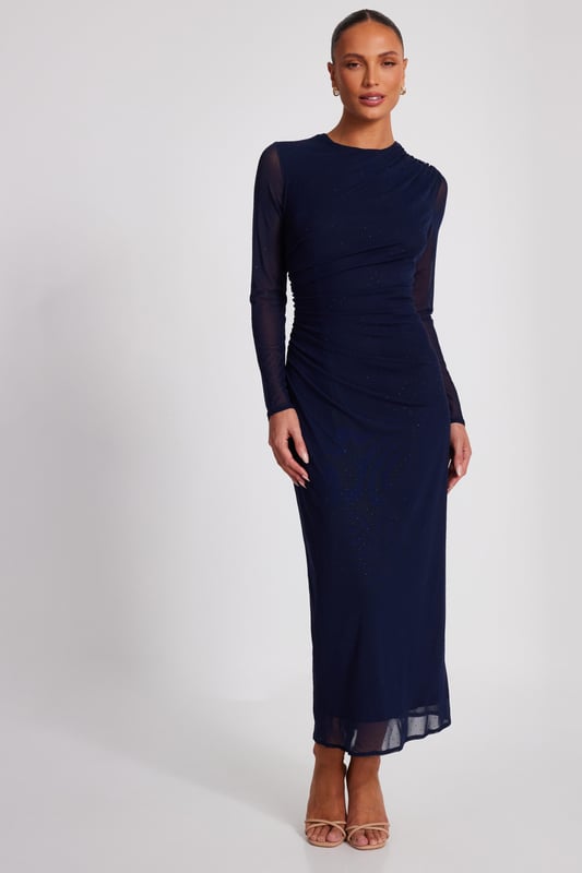 - Mesh finish - Diamante embellished - Ruched side - Zip fastening - Model height: 5'6" - Model wears uk 8 / us 4 / eur 36 - Always check the wash care label - Cool hand wash with mild detergent