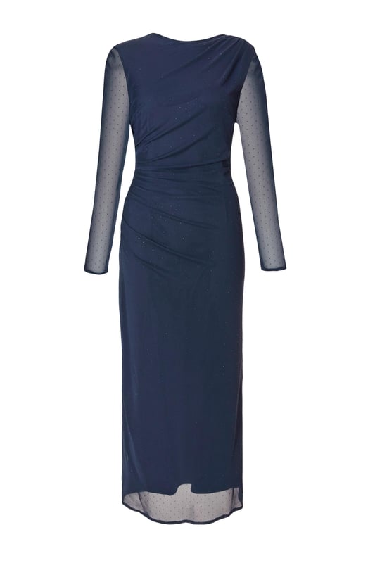 - Mesh finish - Diamante embellished - Ruched side - Zip fastening - Model height: 5'6" - Model wears uk 8 / us 4 / eur 36 - Always check the wash care label - Cool hand wash with mild detergent
