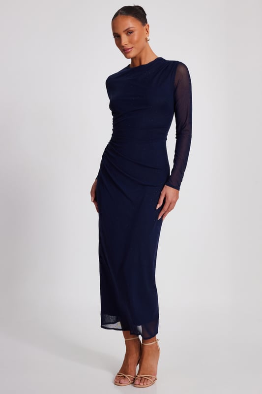 - Mesh finish - Diamante embellished - Ruched side - Zip fastening - Model height: 5'6" - Model wears uk 8 / us 4 / eur 36 - Always check the wash care label - Cool hand wash with mild detergent