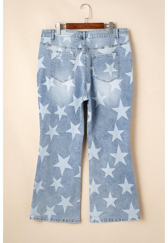 Stylish star printed design for a trendy look
  Multiple buttons add unique detail to the jeans
  Slit knee and destroyed design for a bold statement
  Perfect for combining with a variety of tops and shoes
  Available in plus sizes
Material: 72% Cotton 26% Polyester 2% Elastane