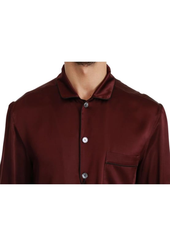 100% authentic silk shirt in Bordeaux color
  Pajama inspired design
  Single chest pocket
  Full front button closure
  Logo details
  Made in Italy craftsmanship
  Luxurious and sophisticated
  Brand new with tags
  Perfect for adding elegance to any outfit
Material: 100% SILK