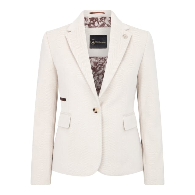 Step into timeless elegance with this women's cream blazer, crafted from a premium wool blend tweed. Featuring a sophisticated herringbone pattern, the fabric offers warmth, durability, and a soft, luxurious texture. Expertly tailored to flatter the feminine silhouette, the blazer deliver a polished look that transitions seamlessly from the office to social occasions. The cream tone adds a fresh, versatile touch to your wardrobe.
Premium Wool Blend Fabric: 40% Acrylic, 35% Polyester, 15% Cotton, 10% Wool for warmth, texture, and durability
Elegant Herringbone Pattern: Adds classic charm and depth to the cream tweed fabric
Tailored Fit: Designed to flatter and provide a clean, structured silhouette
Versatile Styling: Perfect for business settings, special occasions, or elevated everyday wear