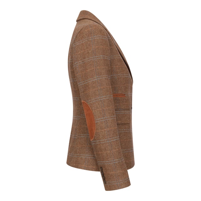 Verleihen Sie Ihrer Garderobe zeitlose Eleganz mit diesem Damenblazer aus hochwertigem Wollmisch-Tweed mit klassischem Fischgrätenmuster. Der Blazer eignet sich perfekt für formelle und legere Anlässe und verfügt über einen Zwei-Knopf-Verschluss, Pattentaschen, einen Schlitz hinten und markante Ellbogenflicken, die den Gesamtlook aufwerten. Das vollständig gefütterte Innenfutter sorgt für einen glatten und bequemen Sitz. Klassisches Design: Zwei-Knopf-Blazer mit Ellbogenflicken, Pattentaschen und einem Schlitz hinten. Hochwertiges Material: 50 % Wolle, 35 % Polyester, 15 % Viskose mit raffiniertem Fischgrätenmuster. Verbesserter Komfort: Beide Teile sind vollständig gefüttert für einen glatten und bequemen Sitz. Perfekt für vielseitige Stylings: Ideal für formelle Anlässe, das Büro oder den gehobenen Alltagslook.
