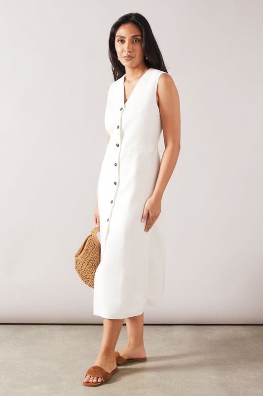 Petite Viscose Mix Sleeveless Button Midi Dress