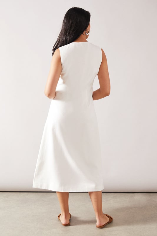 Petite Viscose Mix Sleeveless Button Midi Dress