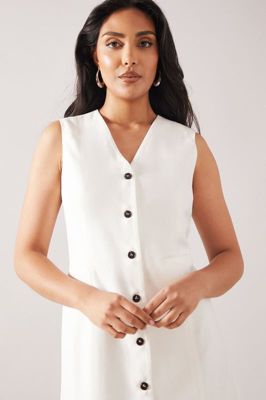 Petite Viscose Mix Sleeveless Button Midi Dress