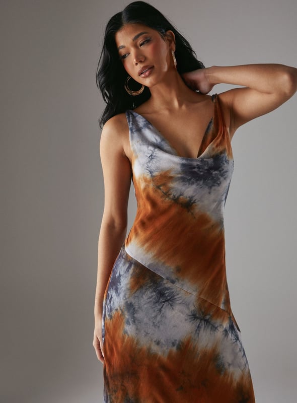 Tie Dye Cowl Neck Maxi Dress