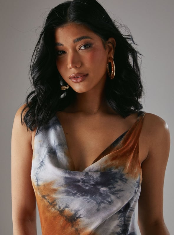 Tie Dye Cowl Neck Maxi Dress