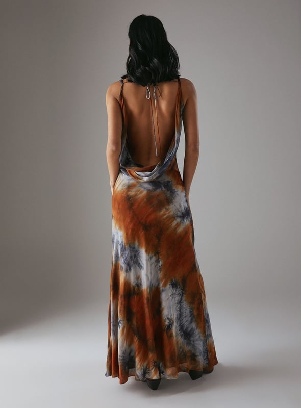 Tie Dye Cowl Neck Maxi Dress