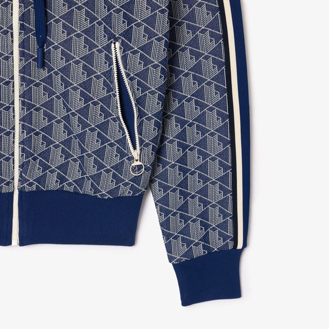 Womens Lacoste Monogram Jacquard Zip Front Hoodie - Adjustable hood - Regular fit  straight cut - Zip closure - Ribbed cuffs - Embroidered crocodile on chest- Ref: SF7606-QIE