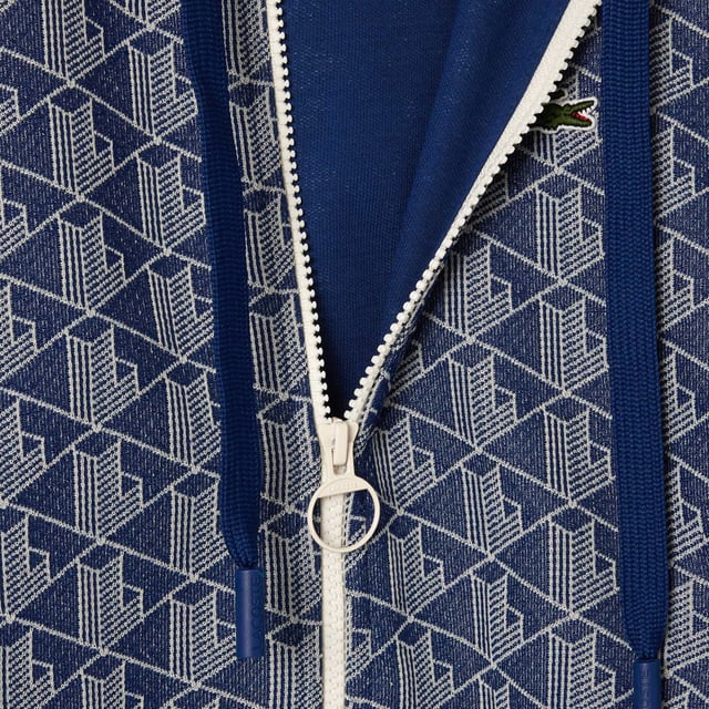 Womens Lacoste Monogram Jacquard Zip Front Hoodie - Adjustable hood - Regular fit  straight cut - Zip closure - Ribbed cuffs - Embroidered crocodile on chest- Ref: SF7606-QIE