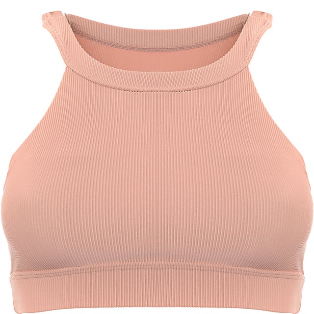 Lining: 100% Polyester, Main: 82% Polyester, Main: 18% Spandex. Ideal for high-impact activities, this sports bra features a round neck with non-padded cups, wire-free construction, and a racerback design for unrestricted movement.