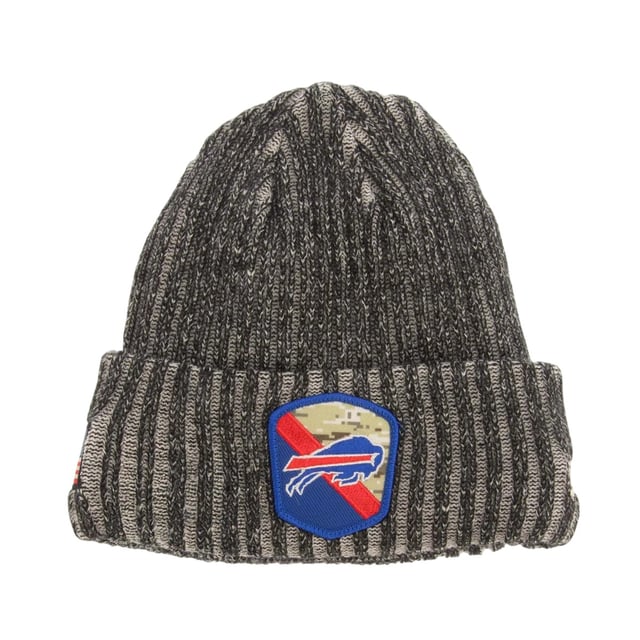 New Era NFL Buffalo Bills Gebreide muts (Zwart) 90% Polyester, 10% Wol. Stof: Gebreid. Ontwerp: Kerst, geborduurd. Opgedraaid manchet. 100% Officieel Gelicentieerd.