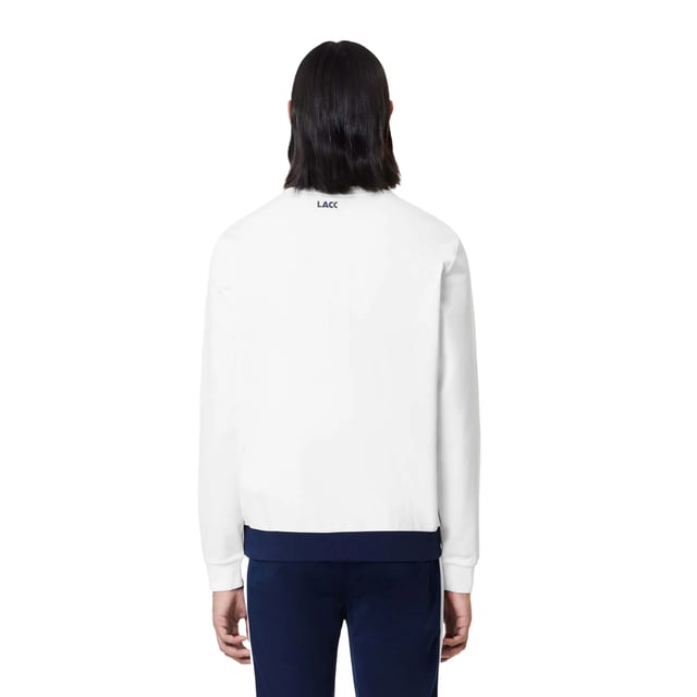 Lacoste - Sweatshirt Stretch für Herren - Tennis (Weiß/Marineblau) 100% Recyceltes Polyester. Gewebe: Verriegelung, Stretch. Design: Kontrast, Logo. Mit Band im Nacken, Streifen mit Logo. Rundhalsausschnitt. Bündchen: Anliegend. Langärmlig. Passform: Klassisch. Zum Überziehen. XS: 90,17 cm. S: 96,52 cm. M: 102 cm. L: 112 cm. XL: 121,92 cm. XXL: 132 cm.