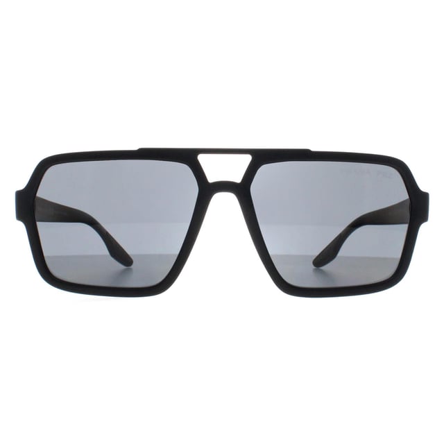 Prada Sport Aviator Mens Black Rubber Dark Grey Polarized PS01XS  Sunglasses feature a clean, angular design that adds a sharp, stylish edge to your wardrobe. With their timeless appeal and modern functionality, theyâ€™re the perfect accessory for anyone seeking both elegance and protection.