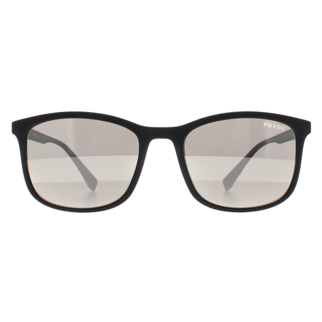 Prada Sport Rectangle Mens Black Rubber Light Grey Silver Mirror PS01TS  Sunglasses offer a refined, fashion forward frame with bold lines and modern details. Perfect for individuals who appreciate chic design and superior craftsmanship, these sunglasses elevate any look while keeping you protected from the sun.