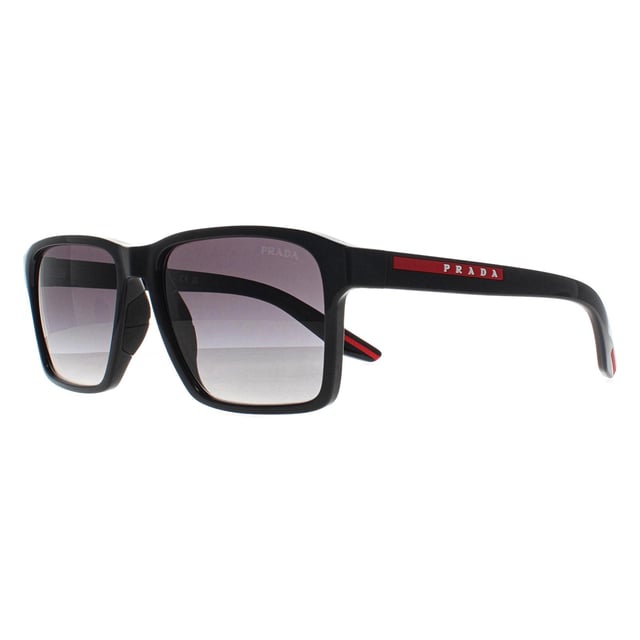 Prada Sport Rectangle Mens Black Grey Gradient PS05YS  Sunglasses feature a bold, structured frame with modern styling. Ideal for those who prefer distinctive eyewear, these sunglasses offer a powerful look while ensuring top notch protection from the sunâ€™s rays.