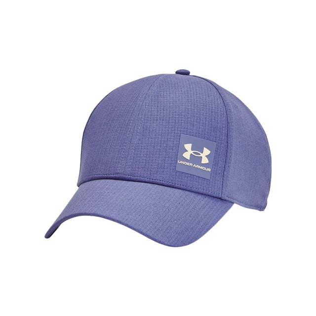 Under Armour - "Armourvent" Baseball-Mütze anpassbar (Violett) Marke: Under Armour. Design: Logo, Unifarben. 5-reihiges Nähen, Oben mit Knopf, Mit gebogenem Rand, Verkleidet. Gewebetechnik: ArmourVent, Atmungsaktiv, langlebig, Iso-Chill-Material, Leicht, Schnell trocknend, Stretch. Verstellbarer Gurt.