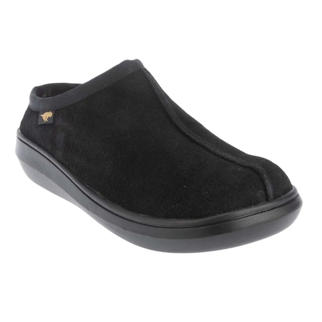 Boven: Leder, Suède. Voering: Fleece, Zacht, Textiel. Binnenzool: Synthetisch. Tab met merkopdruk, gekussend voetbed, geweven label. Vlakke. Ontwerp: Logo, eenvoudig. Teenstijl: Rond. Sluiting: Slip-on.