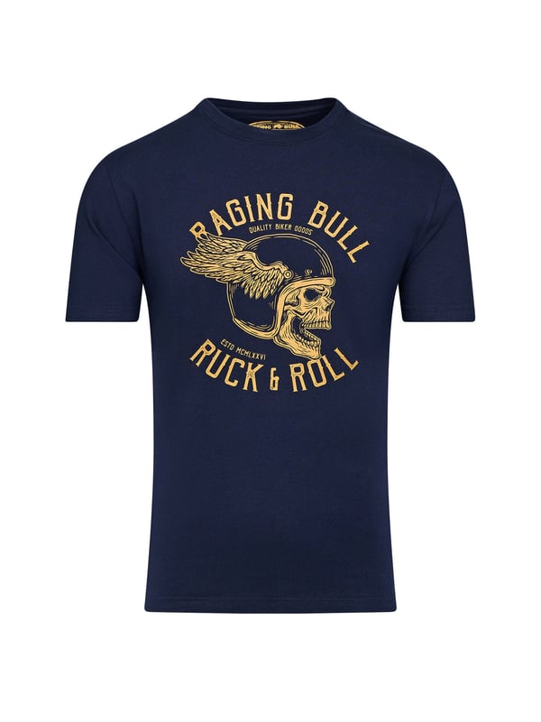 This high-quality men's Ruck & Roll T-Shirt is made from soft, organic cotton in a versatile navy base colour that pairs well with everything. Its bold, stand-out graphic makes a statement and the classic fit ensures longevity and durability. Plus, it's machine washable for easy maintenance. Dark Blue short sleeve graphic image tee available in sizes small to big and tall - up to 6XL.