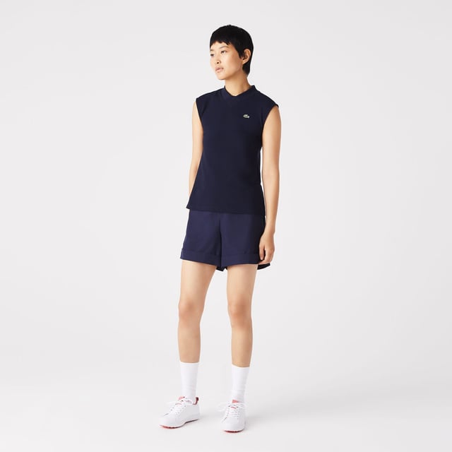 Womens Lacoste SPORT Organic Cotton Golf Polo- Slim fit- Polo collar with panel on front- Rigid crocodile sewn onto chest- Organic cotton piqué- Ref: PF9439-423