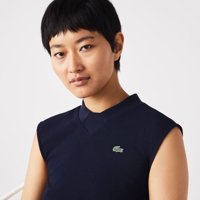 Womens Lacoste SPORT Organic Cotton Golf Polo- Slim fit- Polo collar with panel on front- Rigid crocodile sewn onto chest- Organic cotton piqué- Ref: PF9439-423