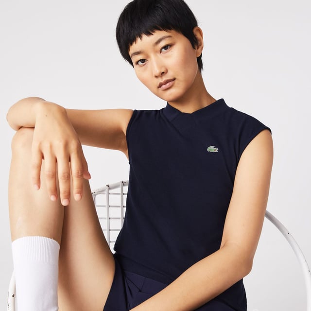 Womens Lacoste SPORT Organic Cotton Golf Polo- Slim fit- Polo collar with panel on front- Rigid crocodile sewn onto chest- Organic cotton piqué- Ref: PF9439-423