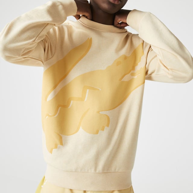 Men's Crew Neck Print Organic Cotton Fleece Sweatshirt Organic cotton fleece Ribbed crew neck Classic fit Ribbed finishes Green crocodile at sleeve end