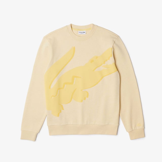 Men's Crew Neck Print Organic Cotton Fleece Sweatshirt Organic cotton fleece Ribbed crew neck Classic fit Ribbed finishes Green crocodile at sleeve end