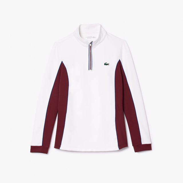 Womens Lacoste SPORT Slim Fit Contrast Sleeve Sport SweatshirtThis layering sweatshirt from Lacoste  sporting experts since 1933  is perfect for tennis or golf. Made from stretch jersey for maximum freedom of movement  with Ultra Dry technology and an anti-UV finish to keep you comfortable and protected. An elegant take on an essential design.- Recycled polyester made from manufacturing offcuts - Slim  fitted cut- Quick drying- Tested by professional players- Silicone crocodile on bust- Slim Fit- Polyester (96%)  Elastane (4%)  Machine washable.- Ref: SF1962-NIY